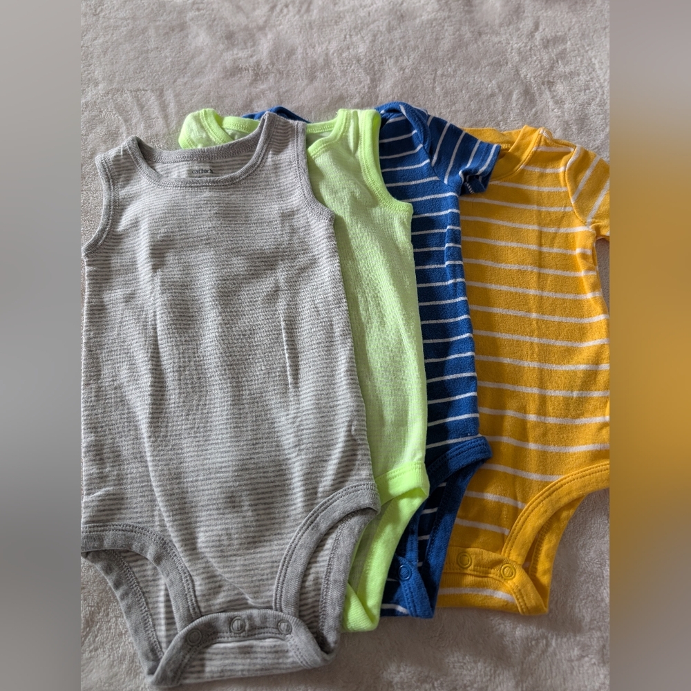 Carter's Gray, Neon Green, Blue, and Yellow Striped Bodysuit Set